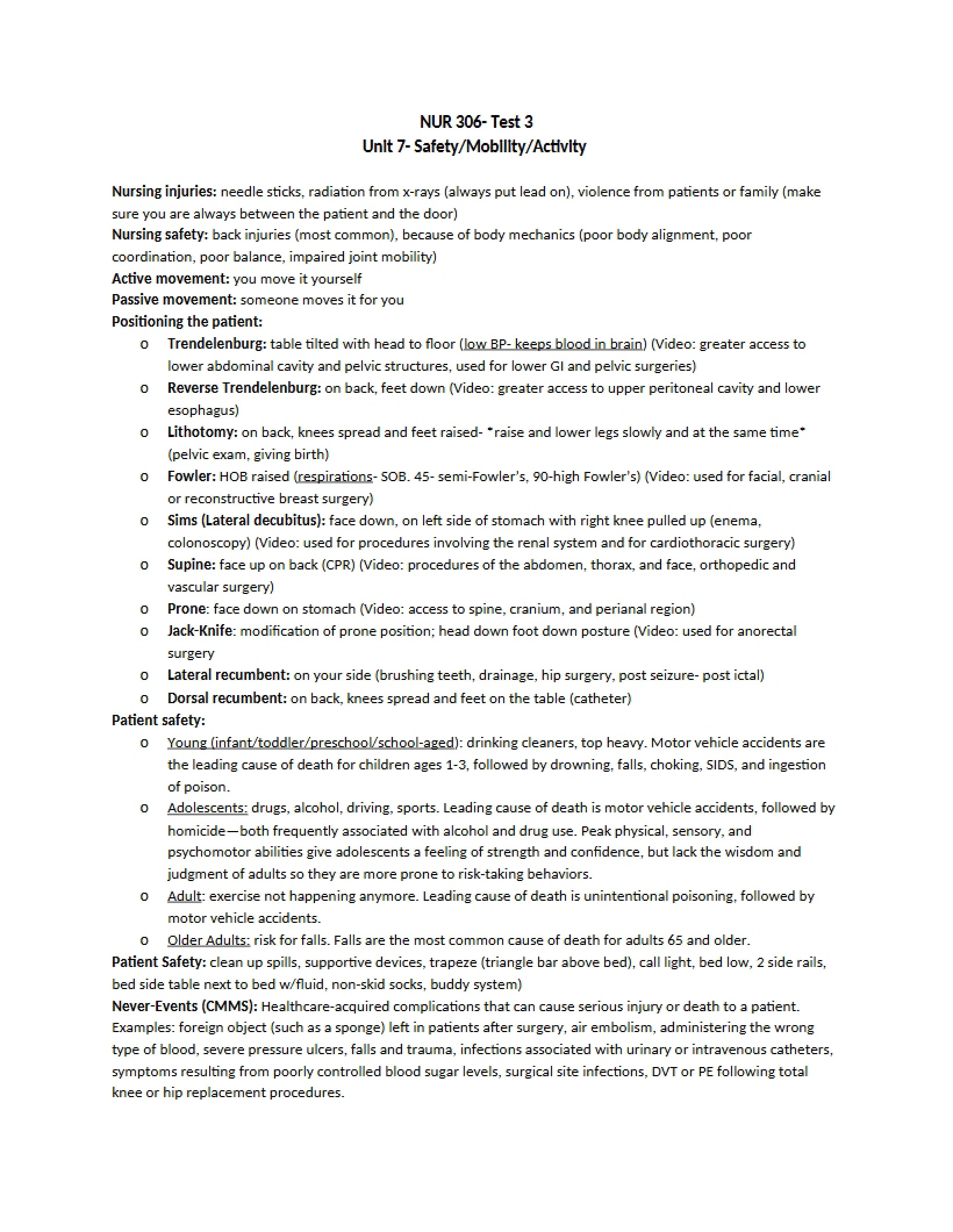 Safety, Mobility, and Activity - Unit 7