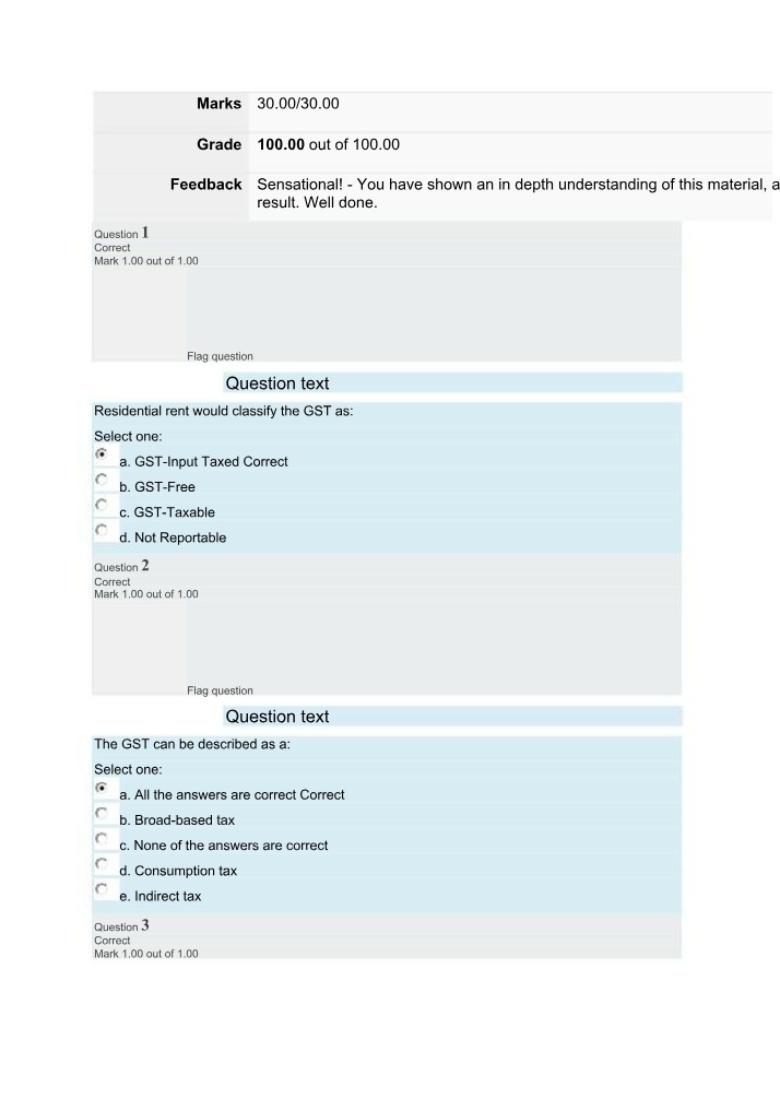 Quiz on GST Examples, Descriptions, and Classification