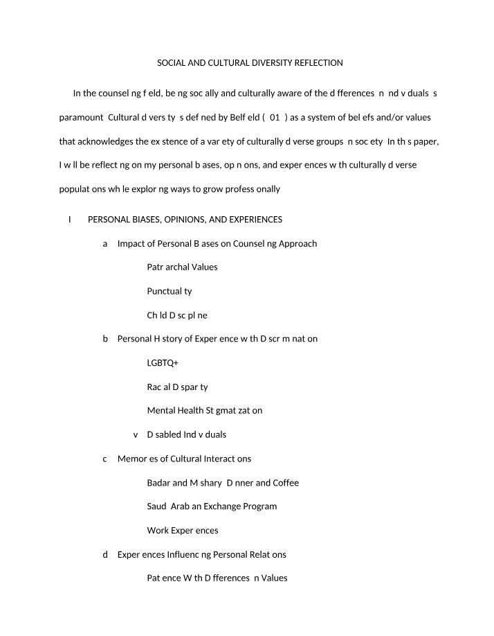 Social and Cultural Diversity Outline with References