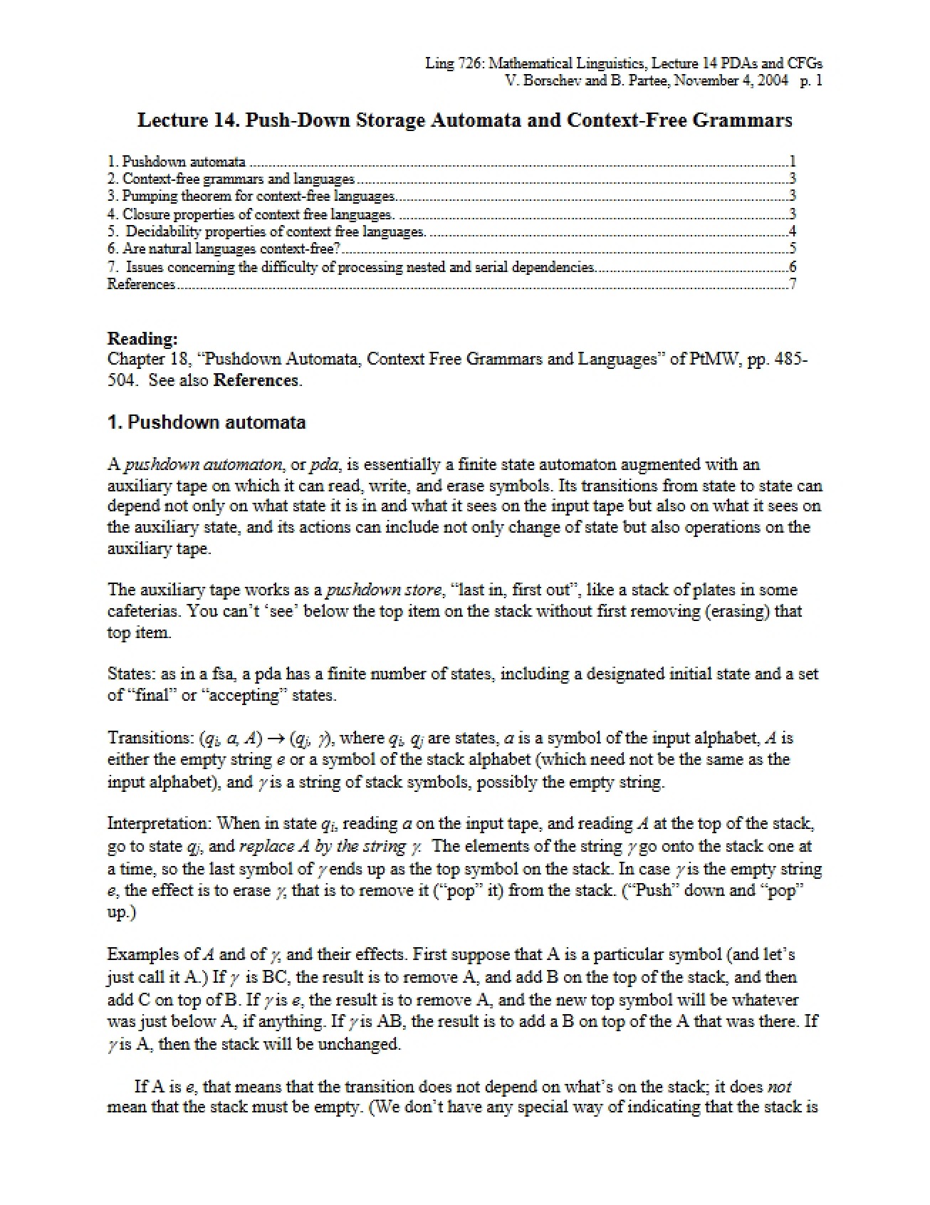 PDSA and Context-Free Grammars