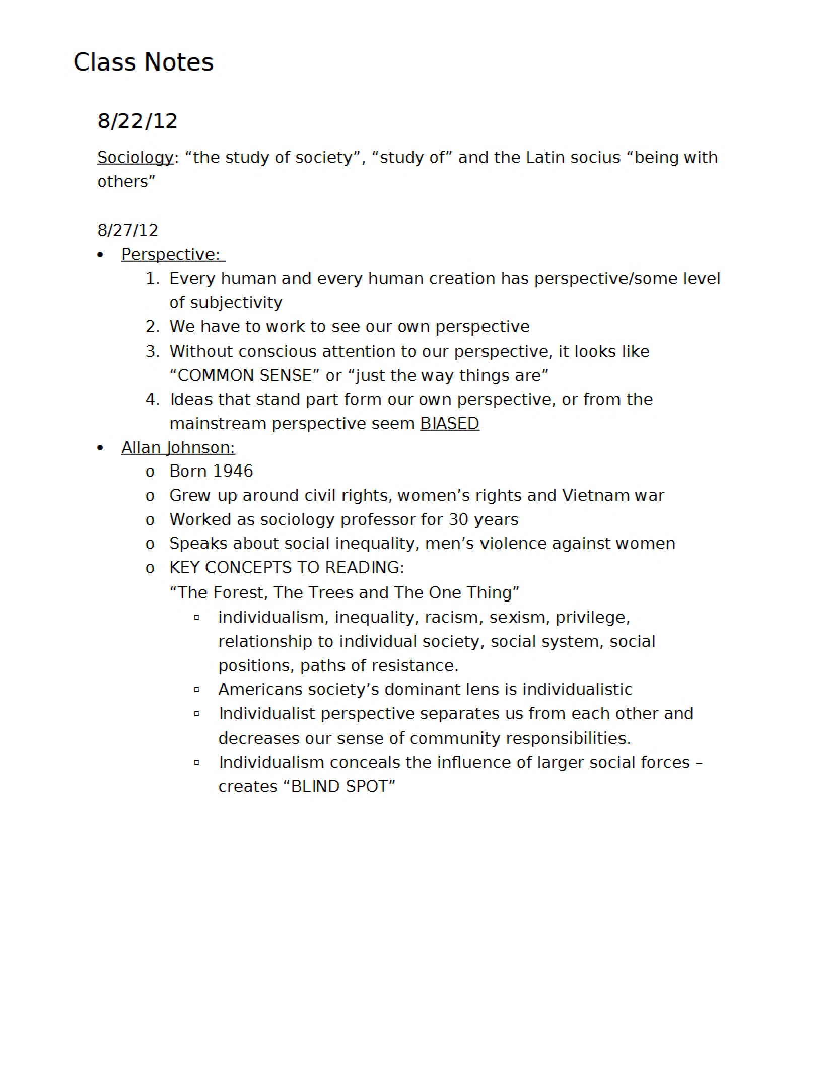 Notes from Class - Elements Of