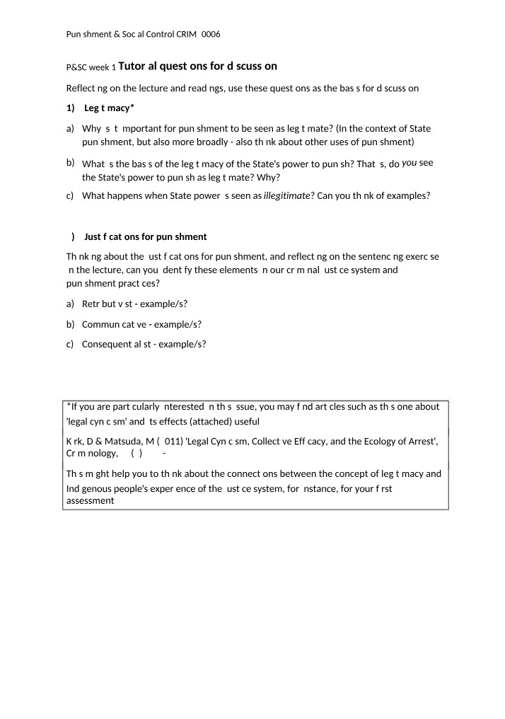 Week 1 Tutorial Questions