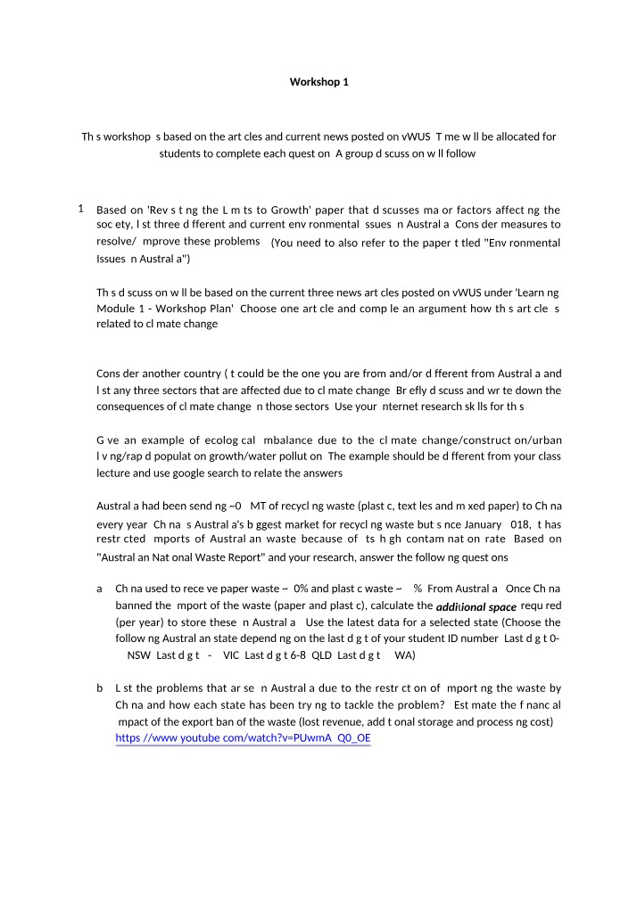 Workshop Analysis - Environmental Issues and Climate in Australia