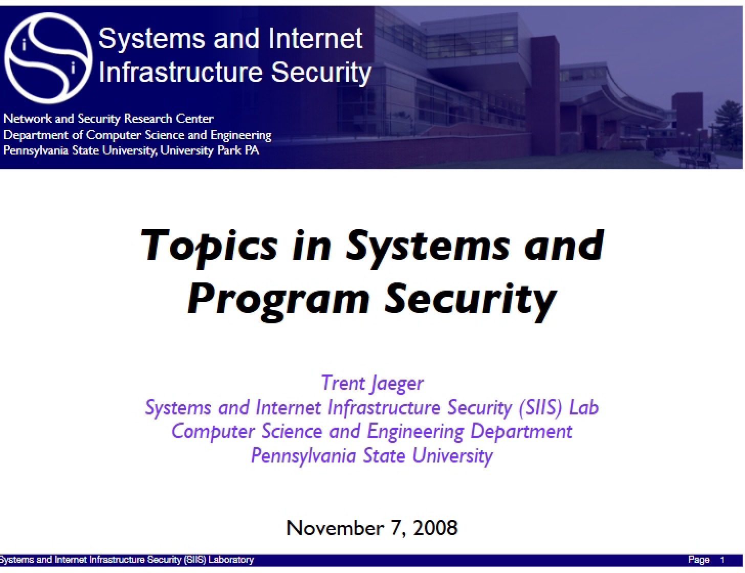 Security in Systems and Programs Topics