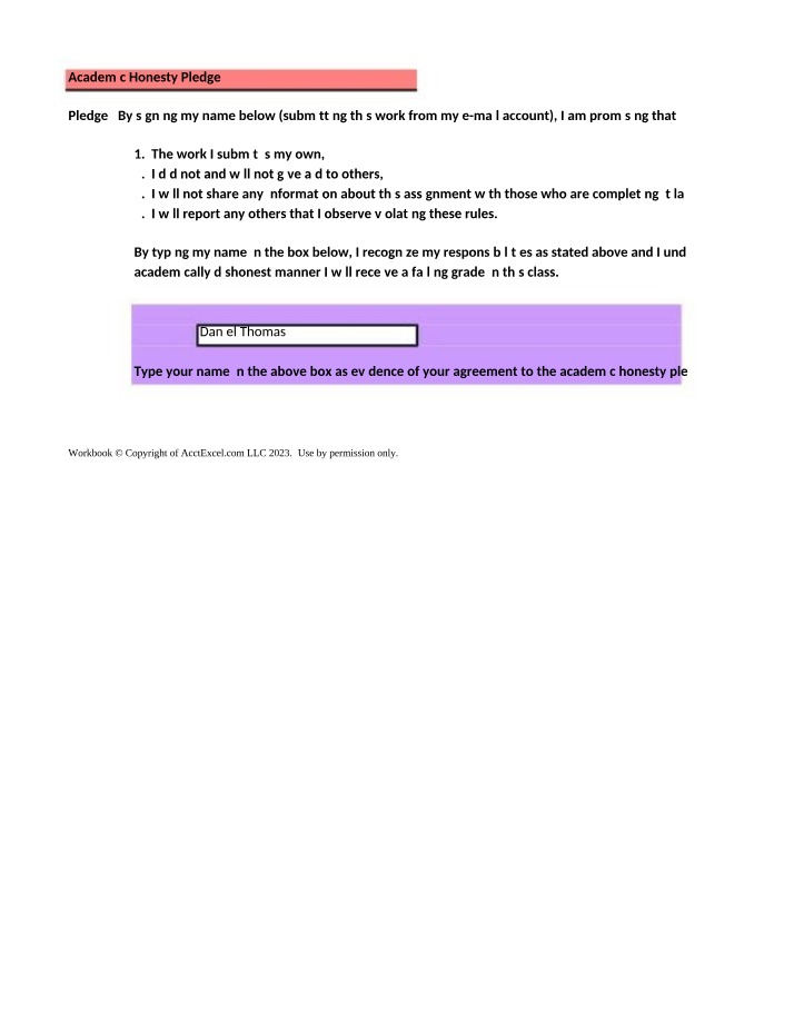 Excel Assignment 1 for ACCT 1020