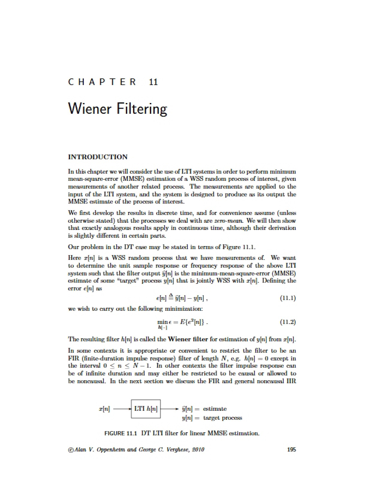 Filtering using Wiener Methods