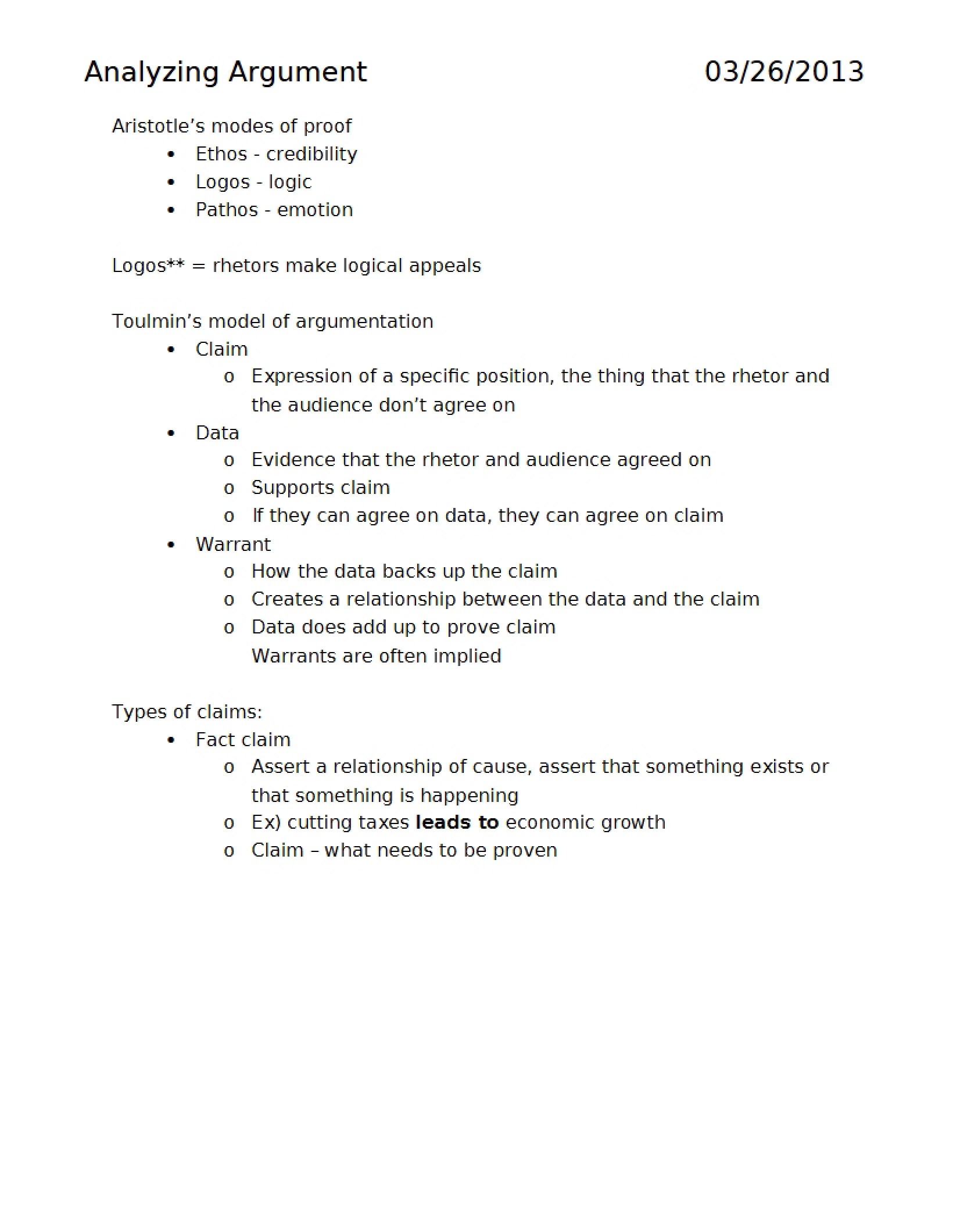 Argument Analysis - COMM 401