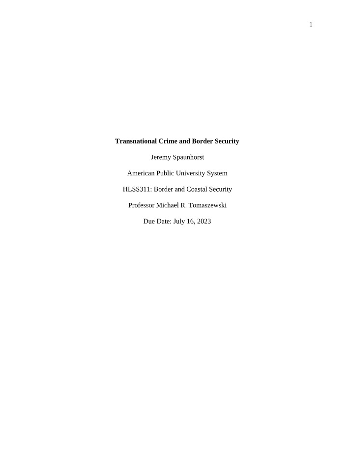 Impact of Transnational Crime on Border and Coastal Security