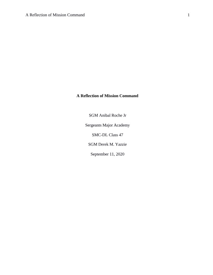 Reflection on Mission Command