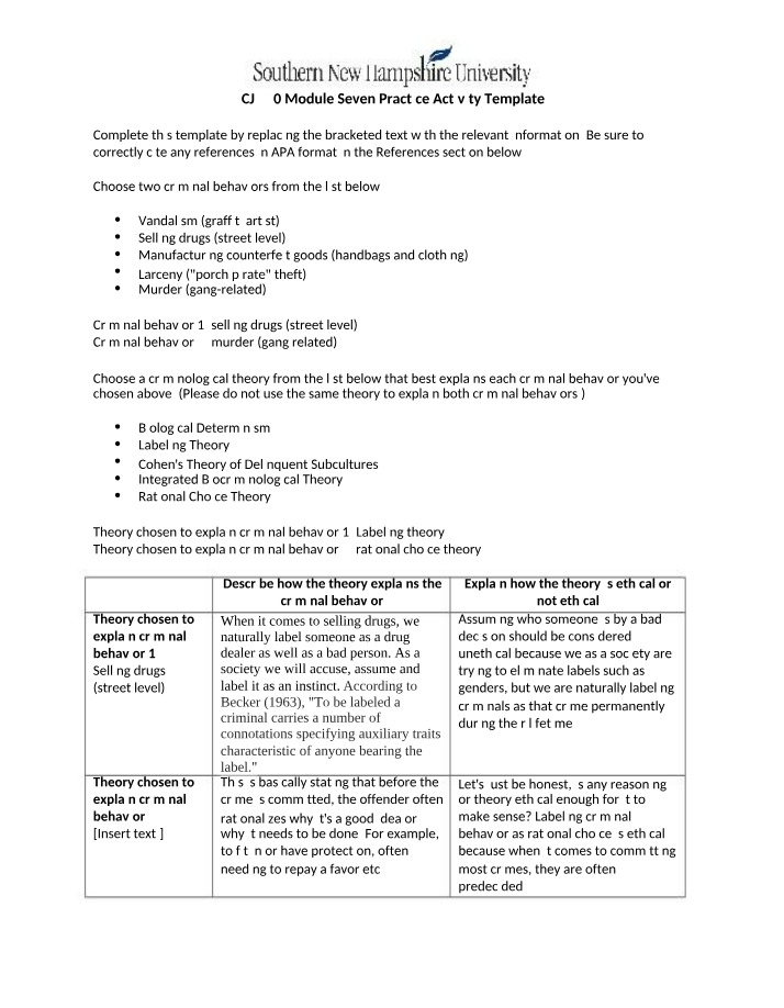 Practice Activity Template - Module Seven (CJ 340)