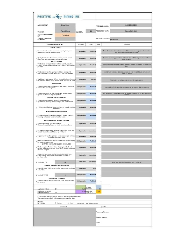 Positive Piping Supplier Assessment - Sourcing Template