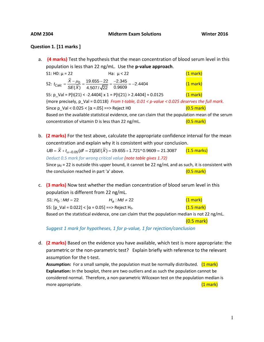 ADM 2304 Midterm Exam Solutions