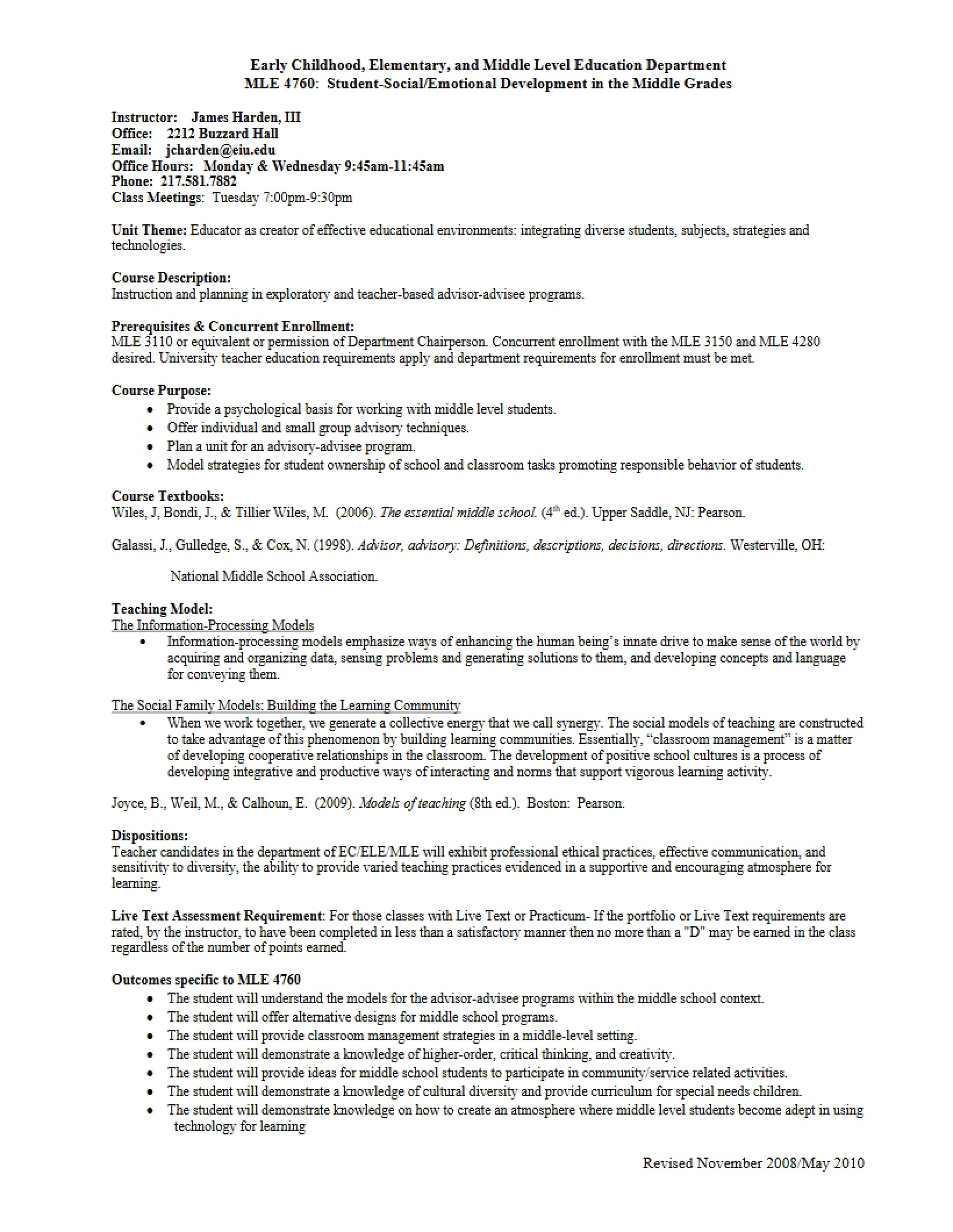 MLE 4760 Class Syllabus