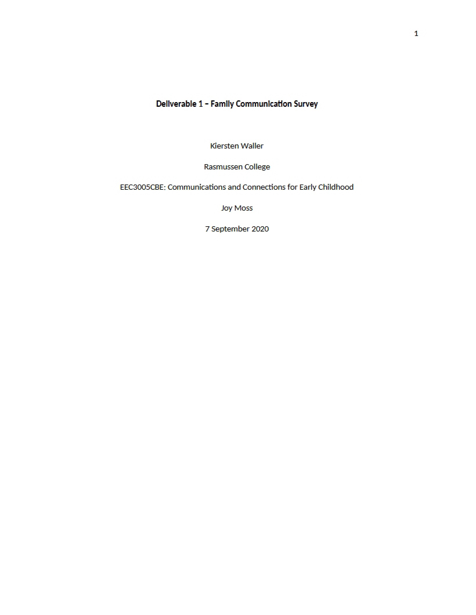 Survey of Family Communication - Deliverable 1