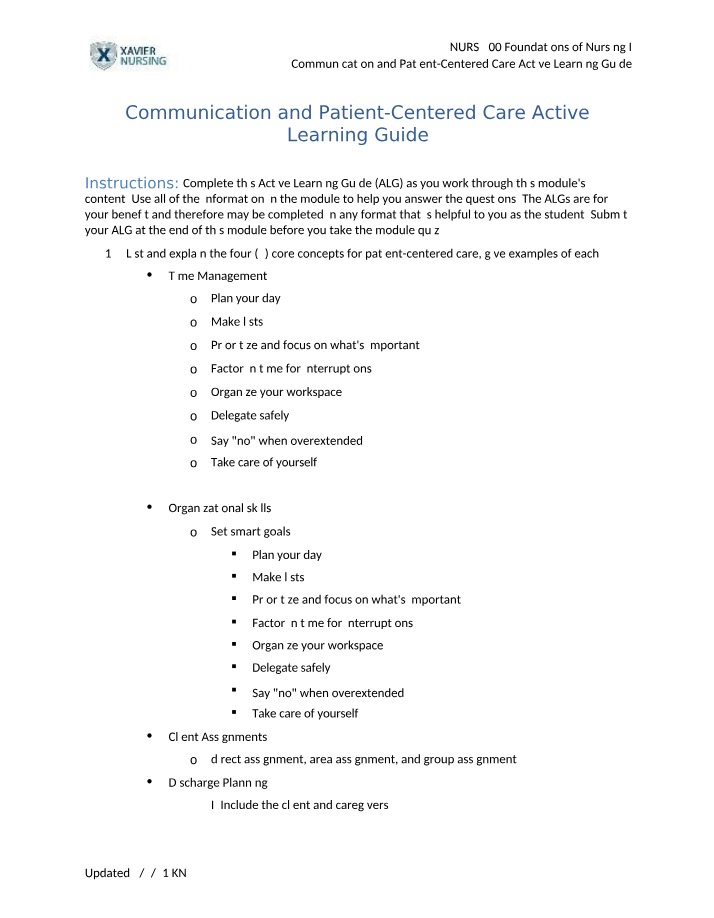 Communication and Patient-Centered Care - Active Learning Guide
