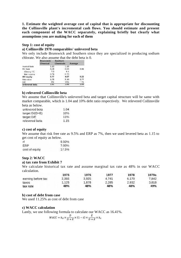 Weighted Average Cost of Capital Estimation for Collinsville