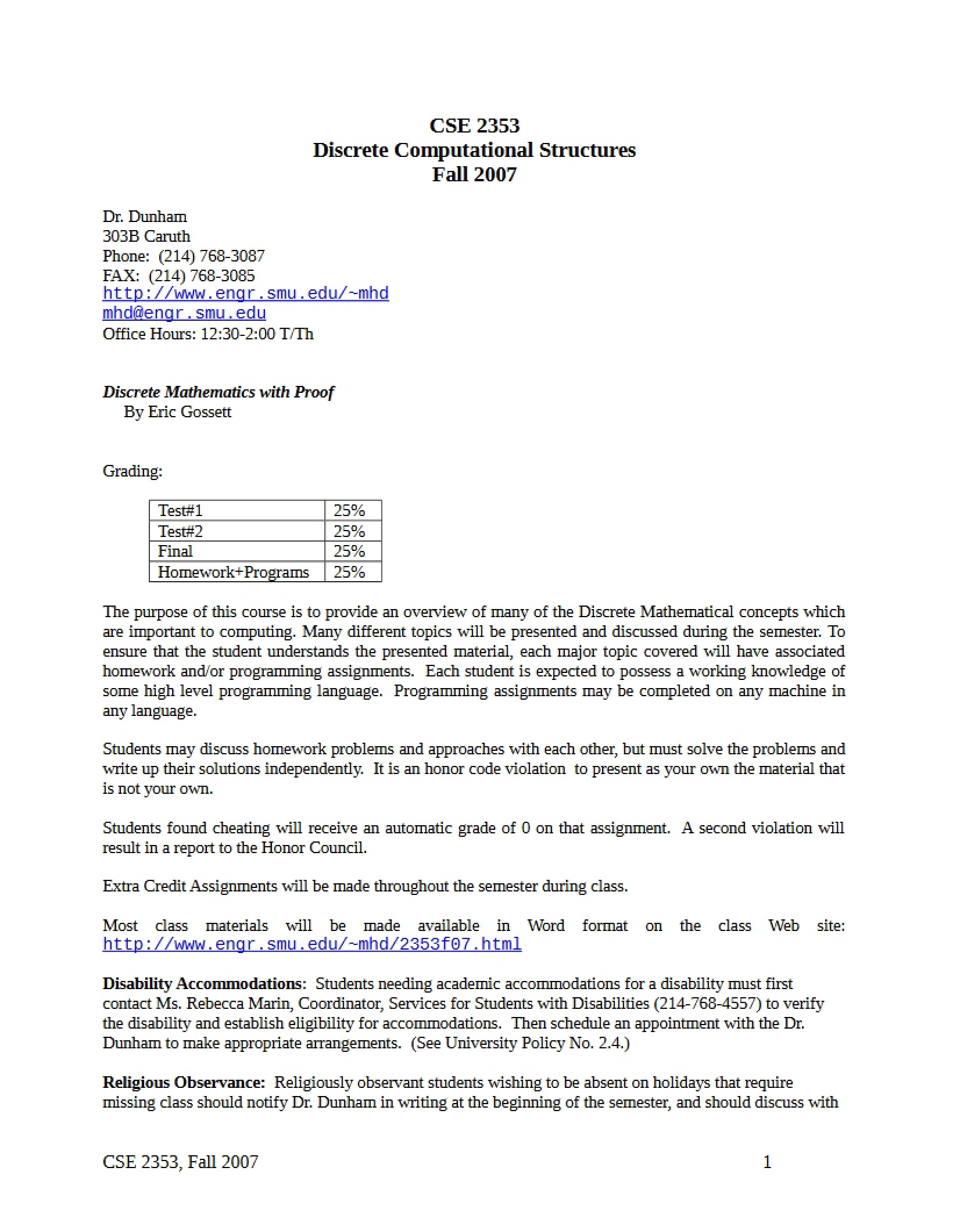 Discrete Structures Course Outline