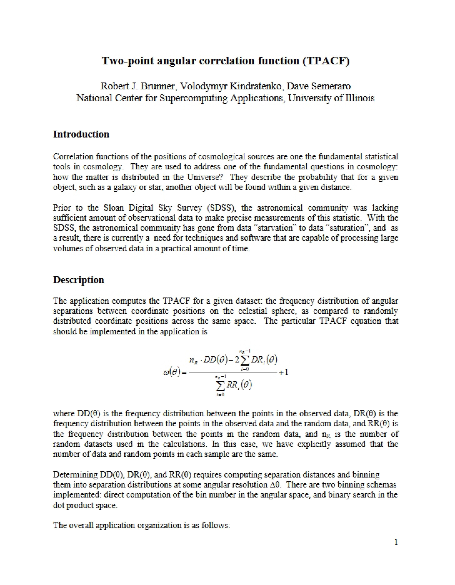 Function of Two-Point Angular Correlation