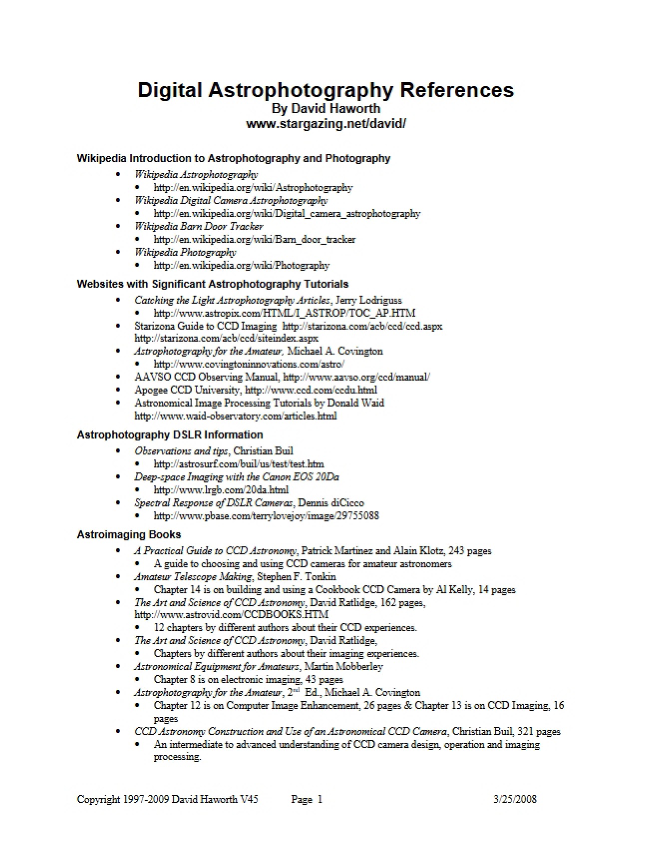 References for Digital Astrophotography