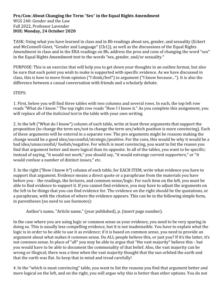 Changing the Term 'Sex' in the Equal Rights Amendment - Pros and Cons