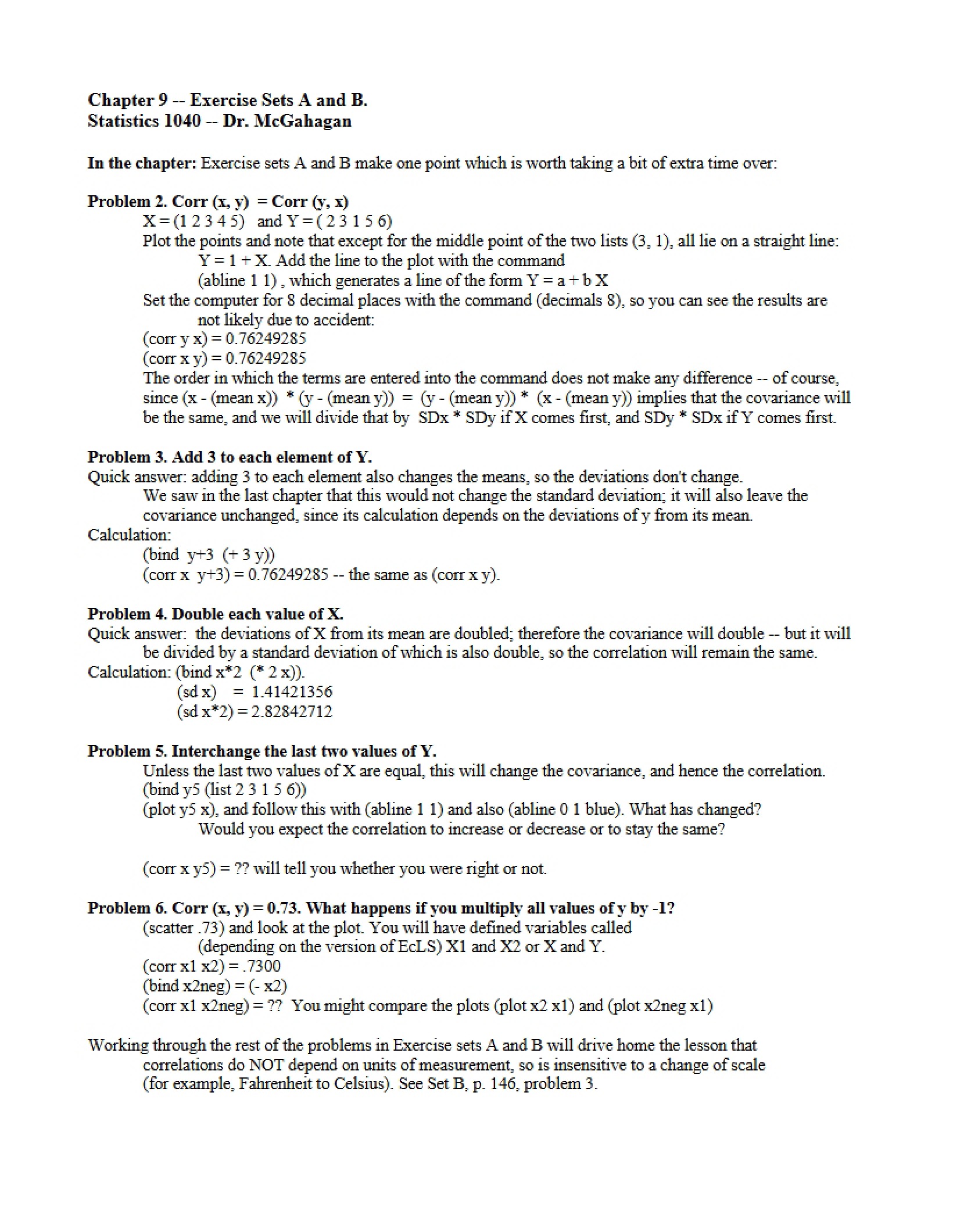 Sets of Exercises