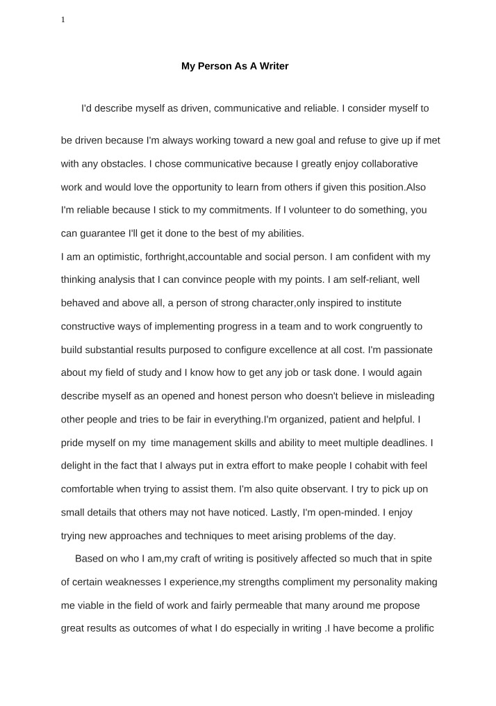 Assignment 1 - My Person as a Writer