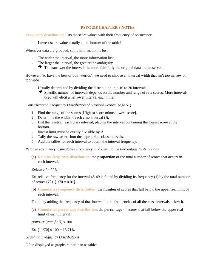 Chapter 3 Notes - PSYC 218