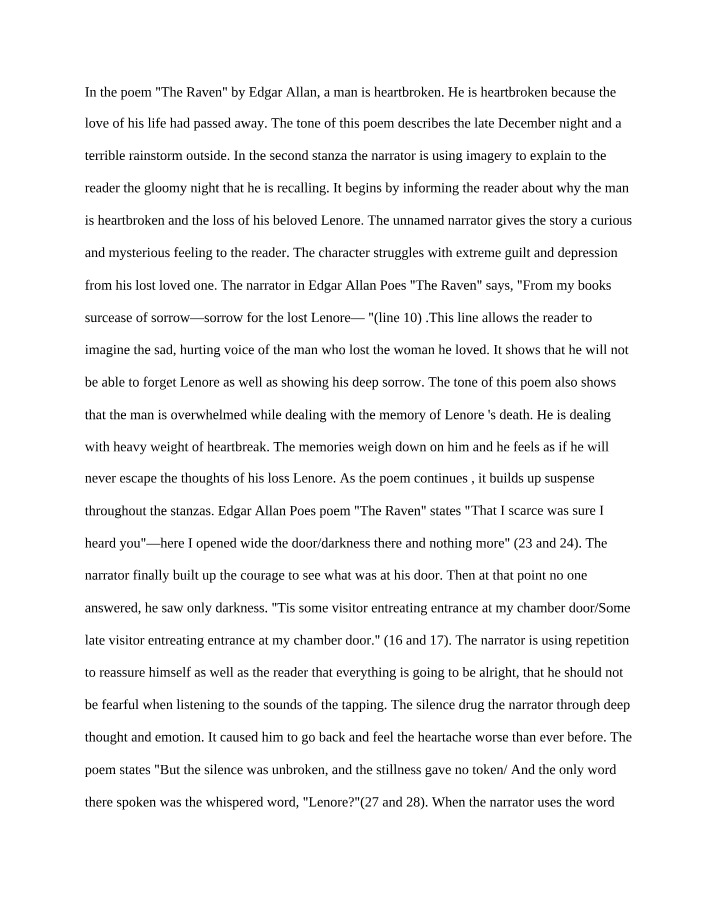 A Heartbroken Man's Struggle with Loss and Guilt in The Raven