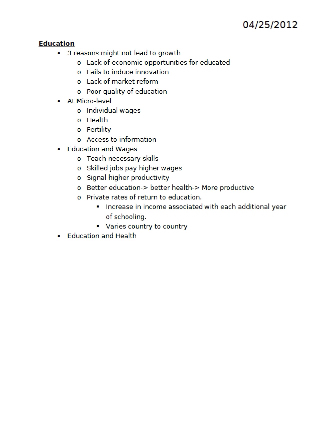 Role of Education in Development Economics