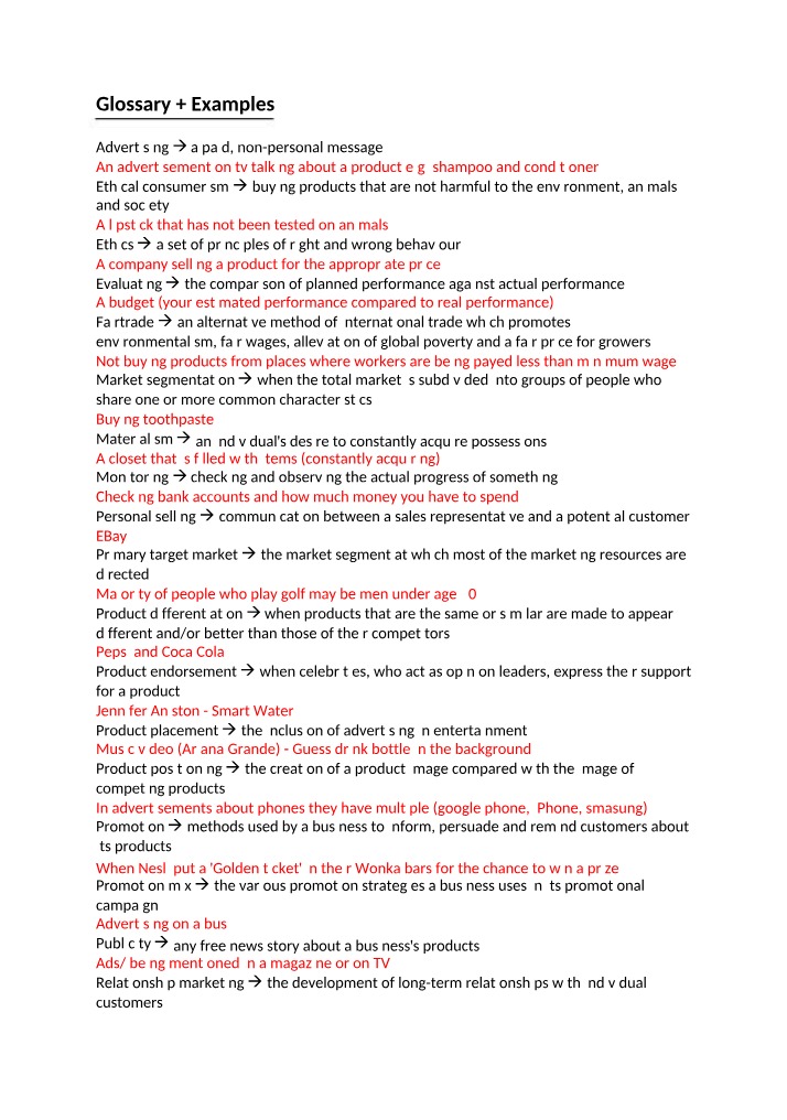 Examples and Glossary