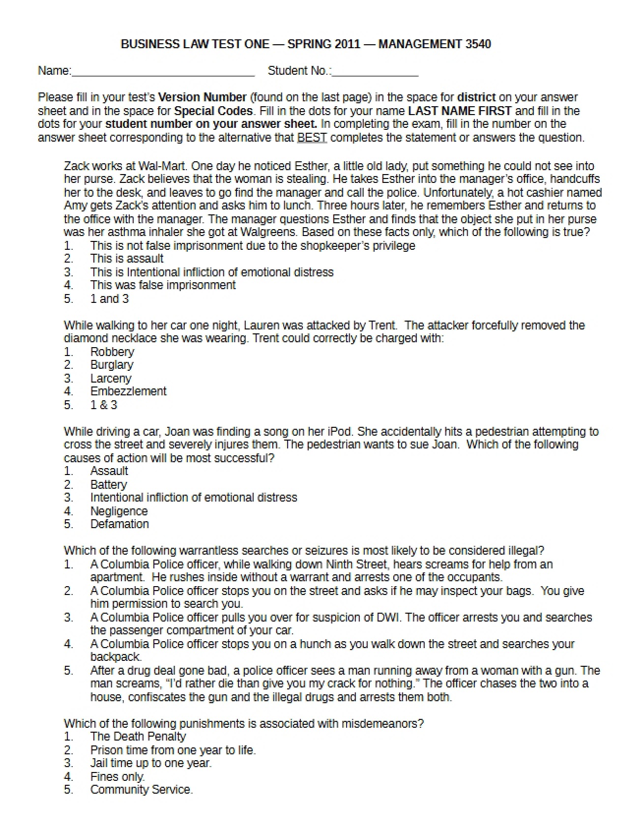 Second Sample for Exam One