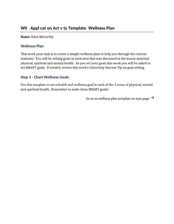 Wellness Plan - W03 Application Activity Template