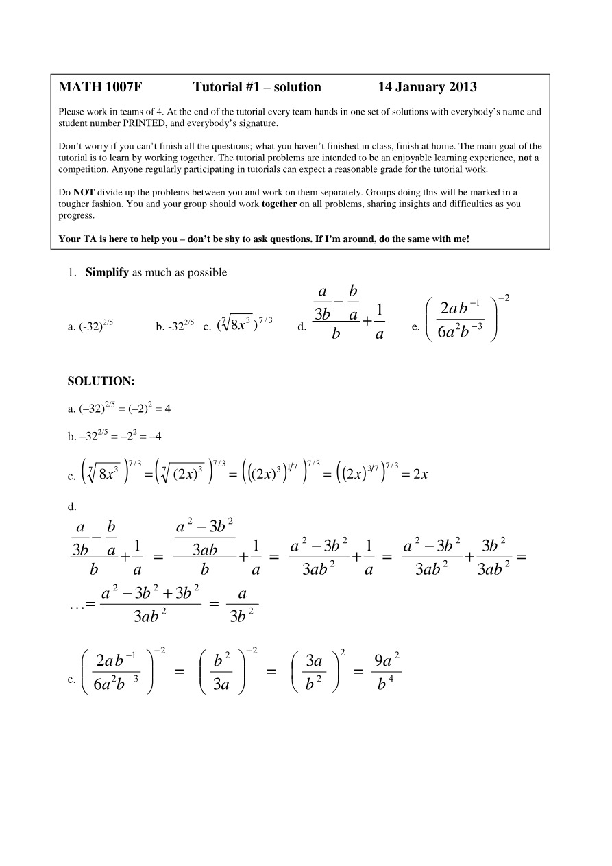 Tutorial 1 Solution - MATH 1007F