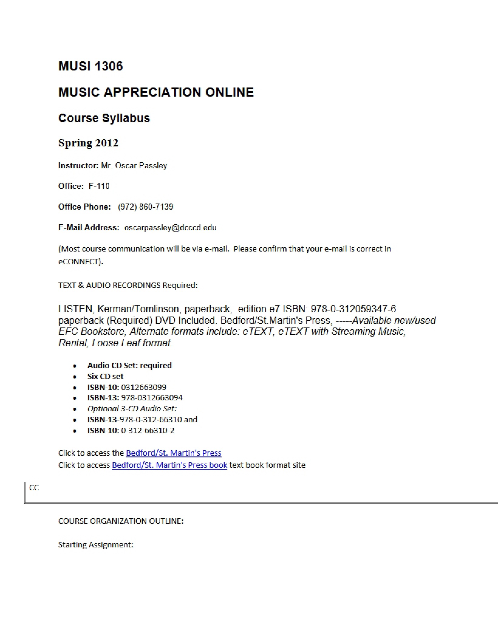 Music Appreciation Course Syllabus