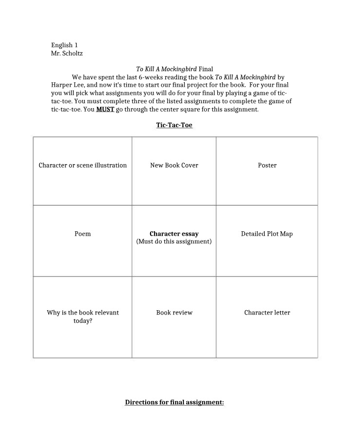 Final Project for To Kill A Mockingbird