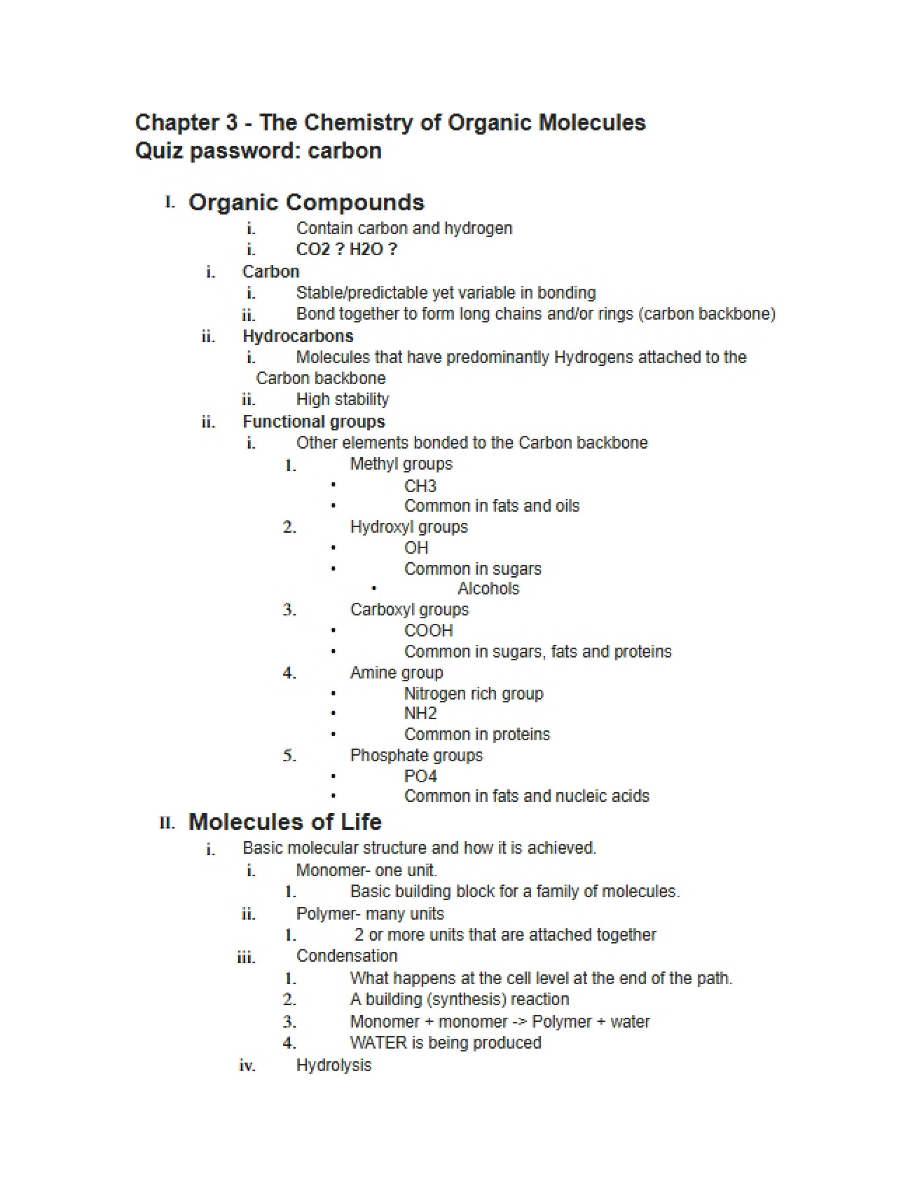 Chemistry of Organic Molecules Chapter Three
