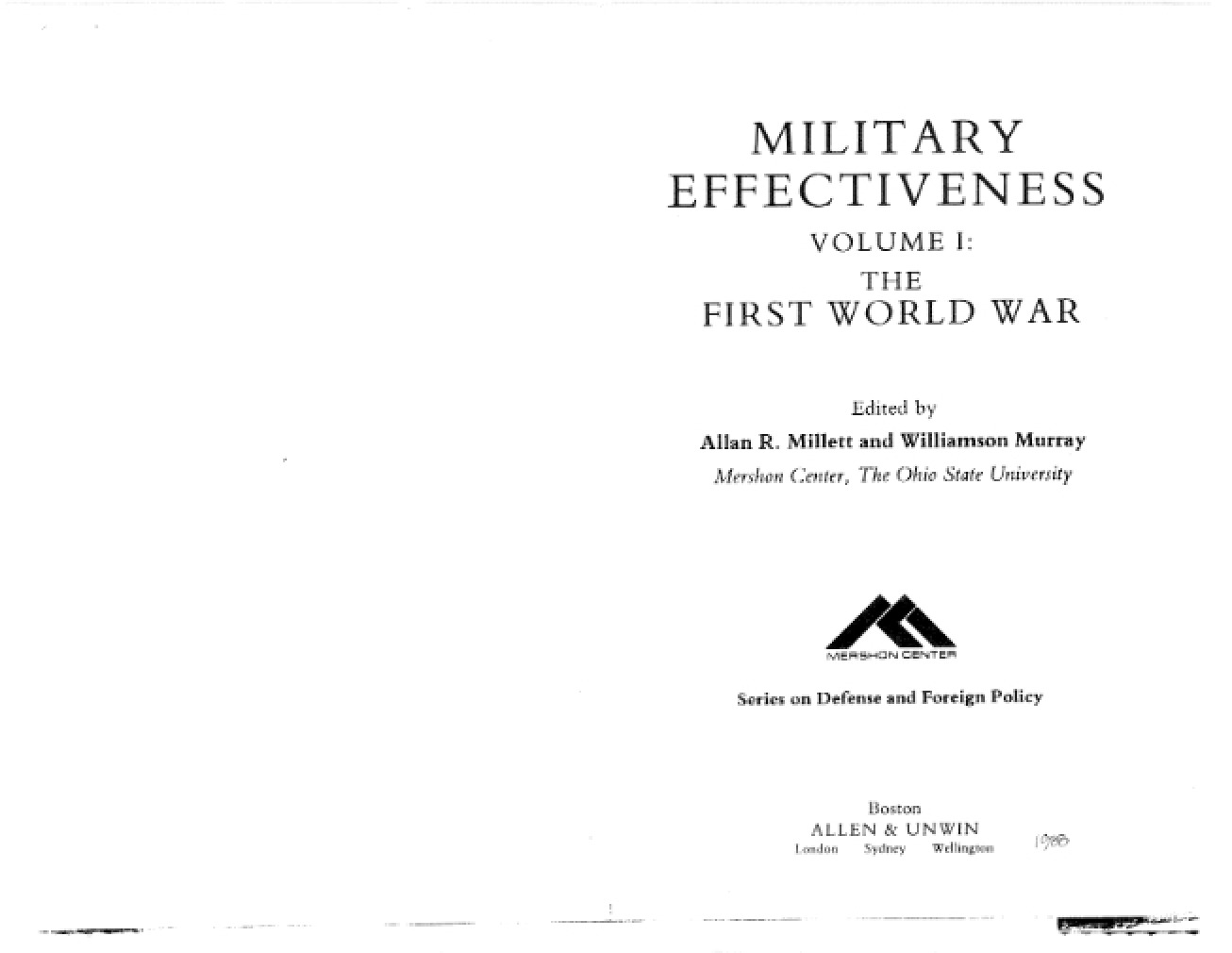 Study of Military Effectiveness in the First World War