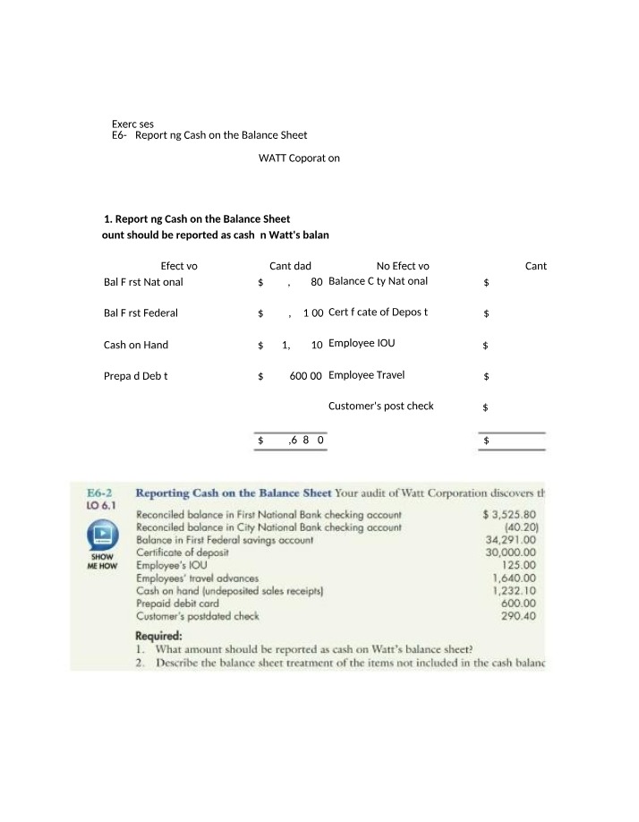 Reporting Cash on the Balance Sheet