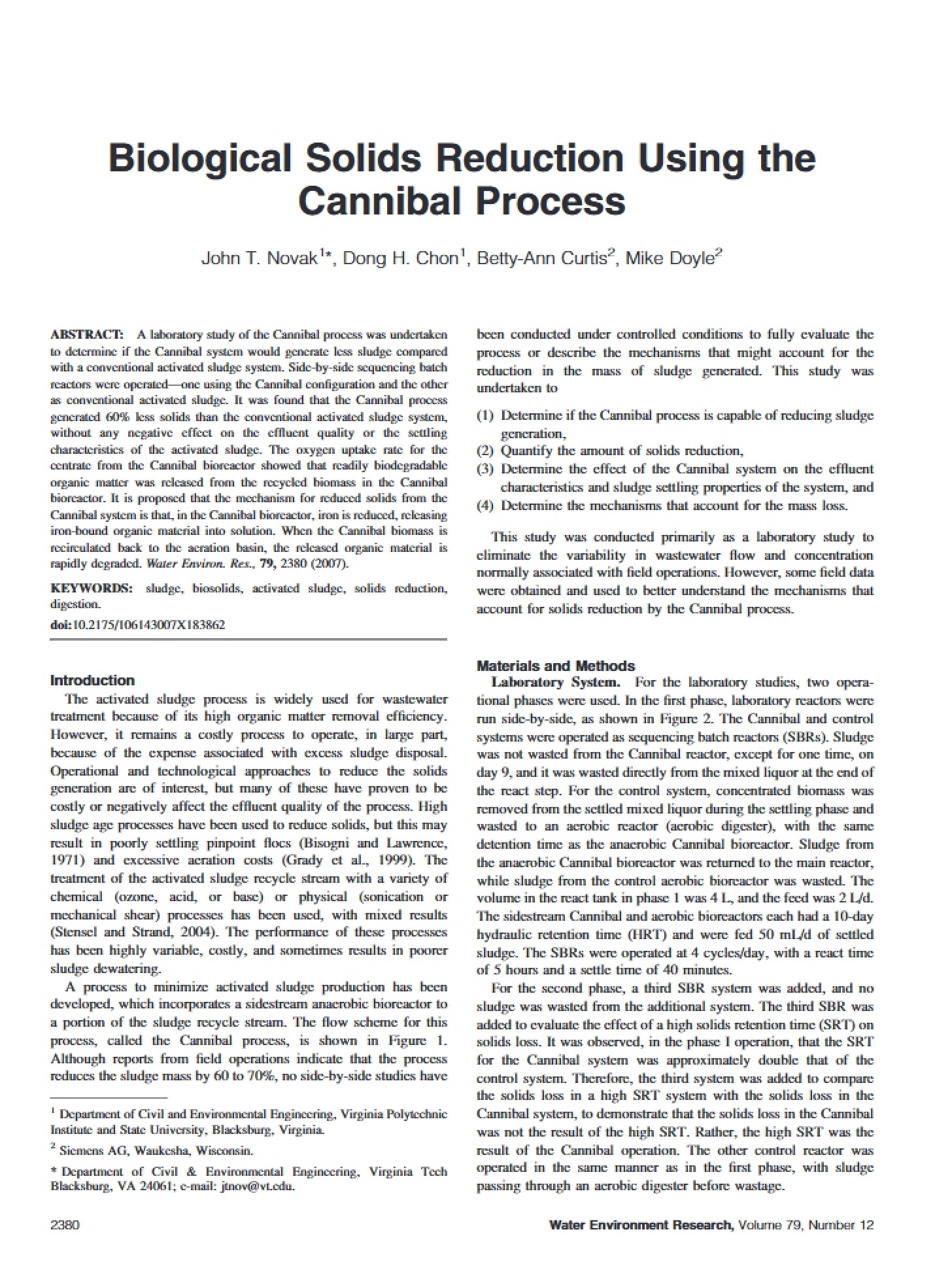 Cannibal Process for Biological Solids Reduction