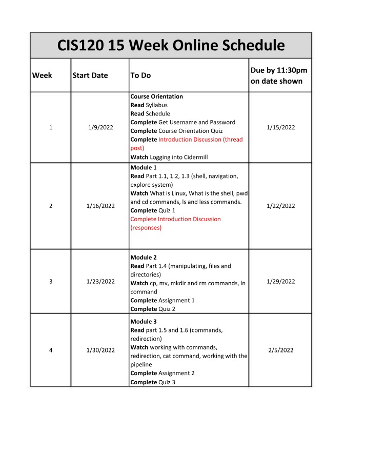 Winter 2023 Schedule