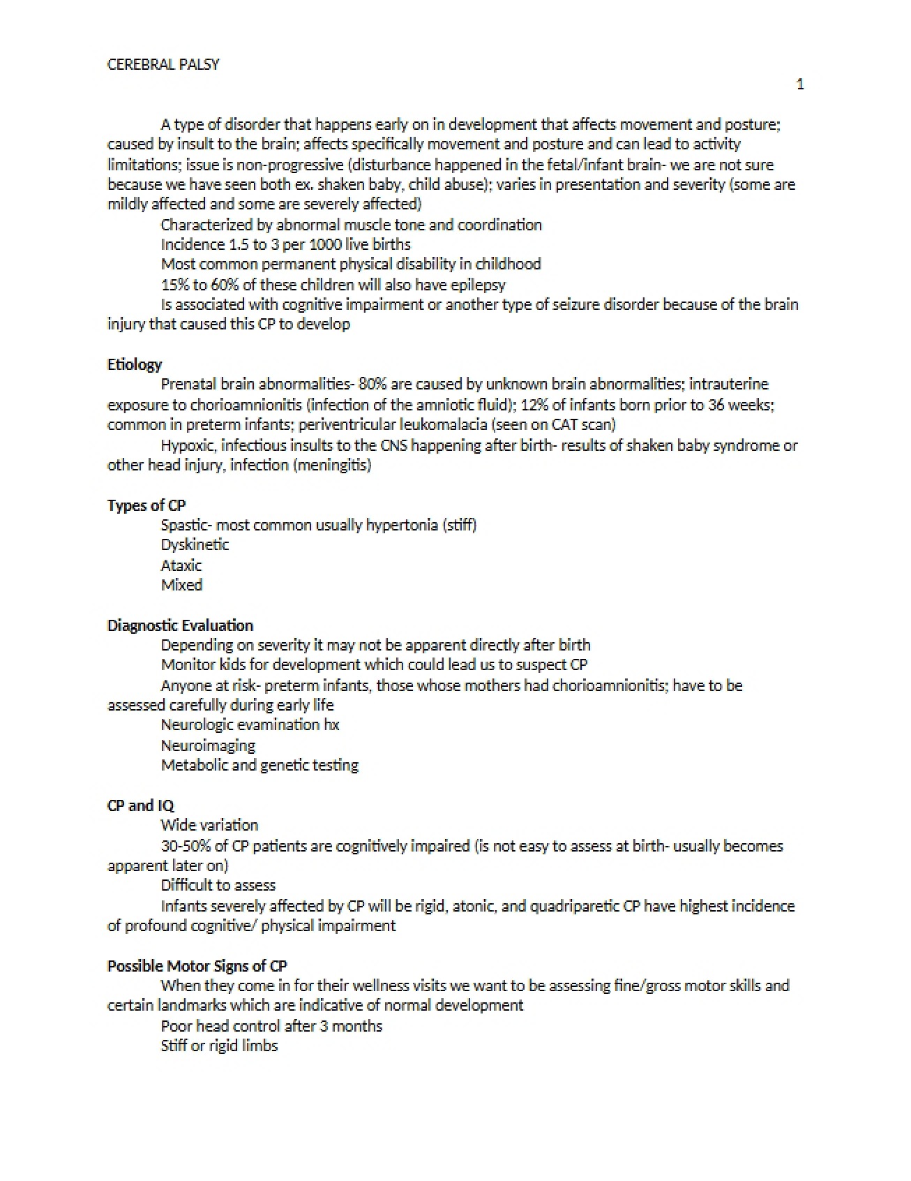 Overview of Cerebral Palsy