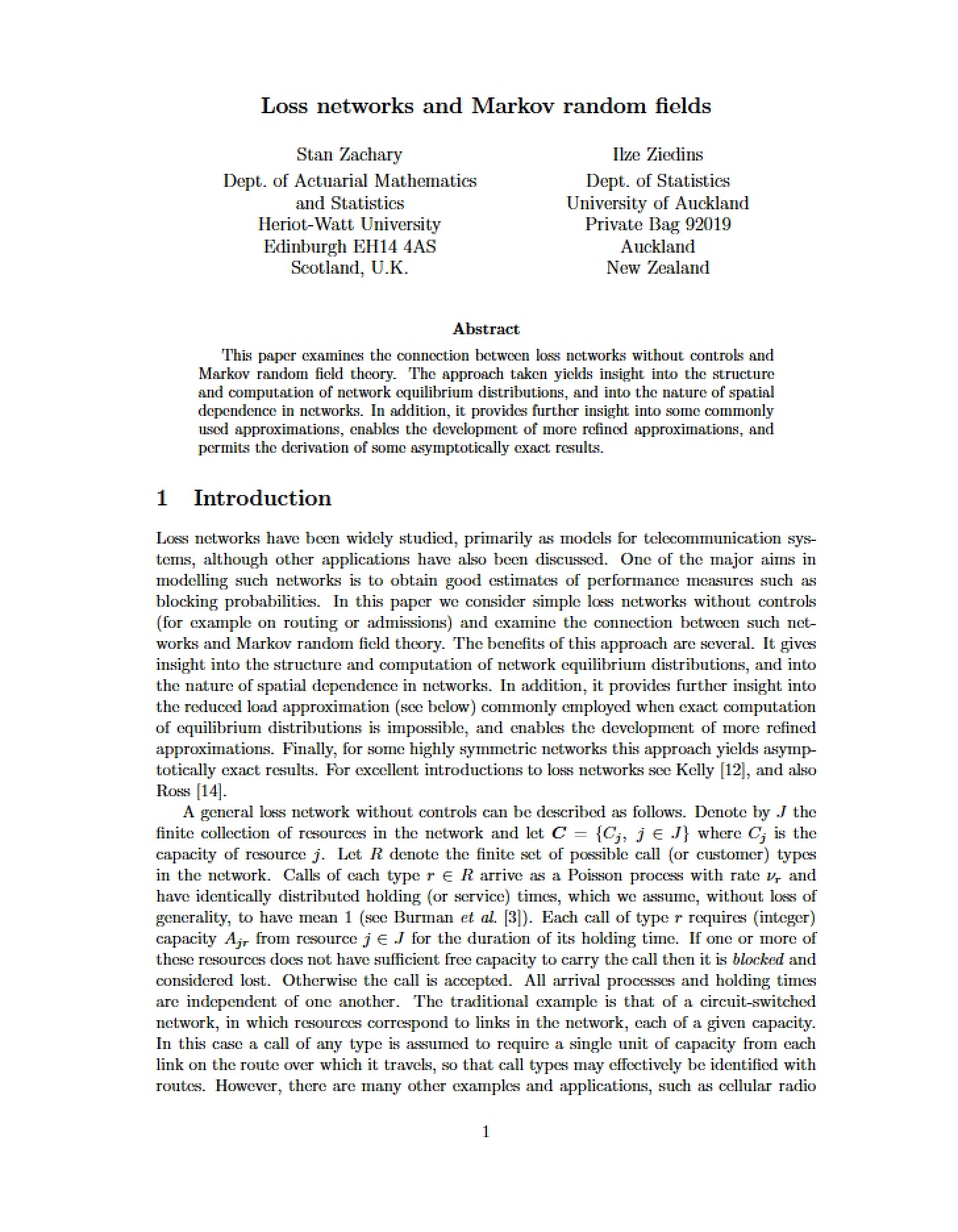 Markov Random Fields and Loss Networks