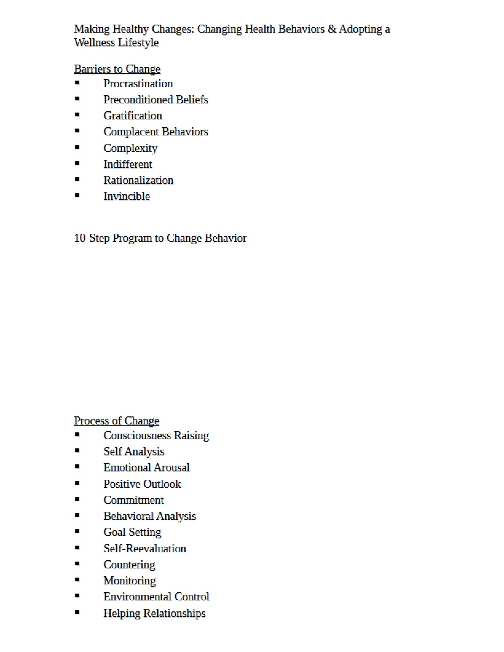 Outline Implementing Healthy Changes