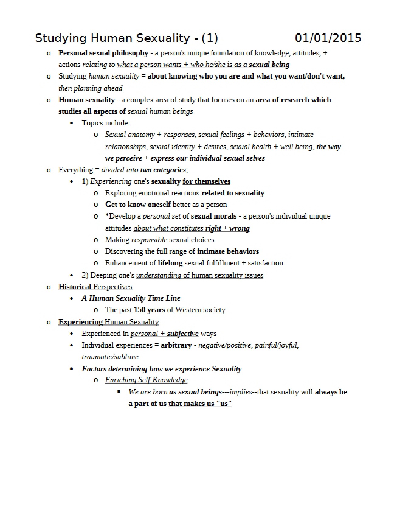 Study of Human Sexuality