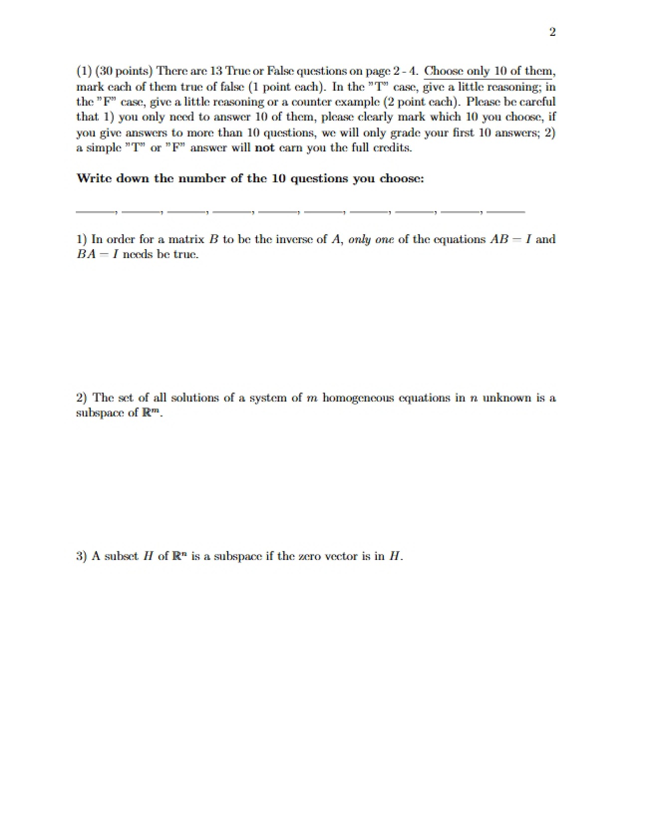 Linear Algebra Problems