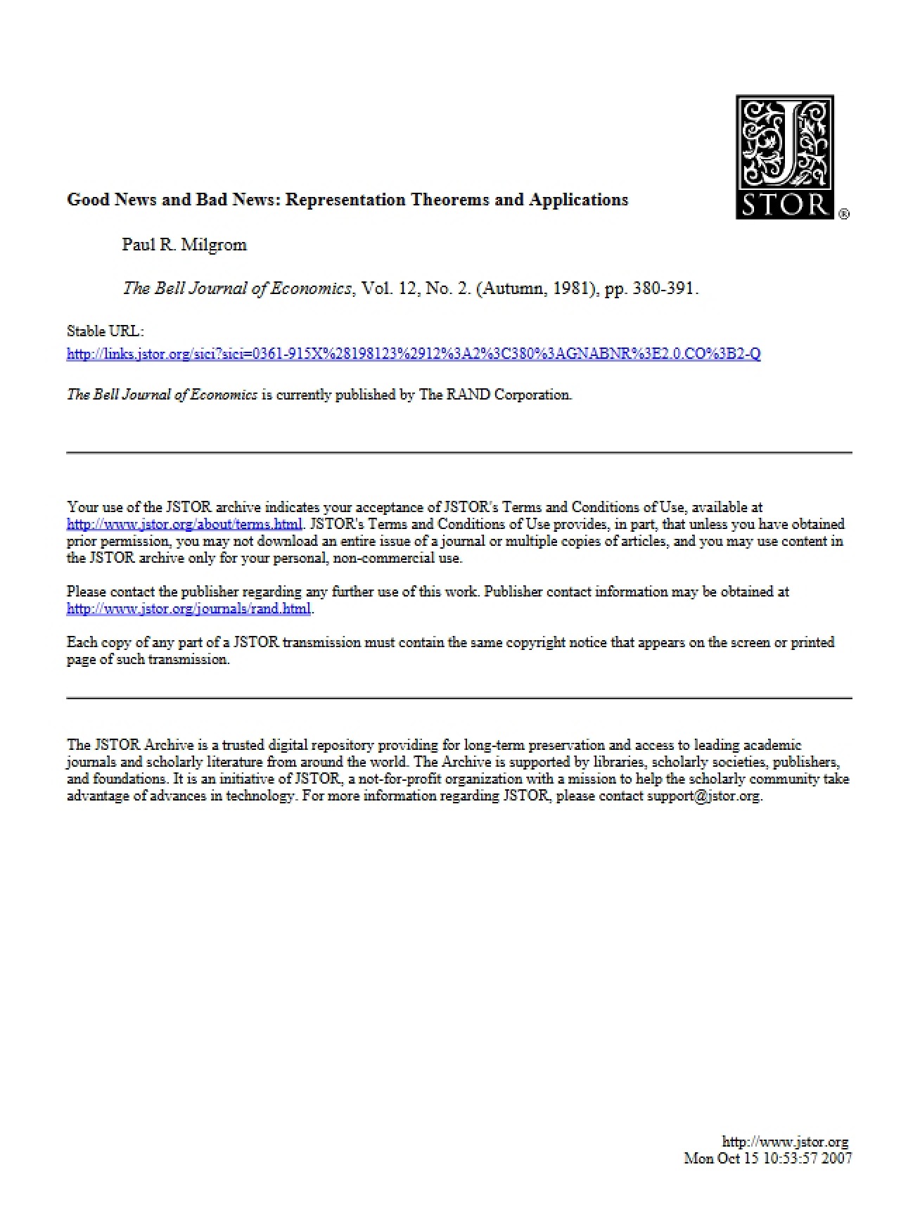 Applications and Representation Theorems
