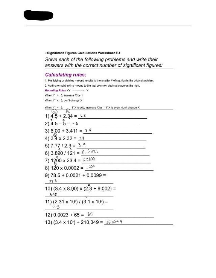 Worksheet 4 - Significant Figures Calculations