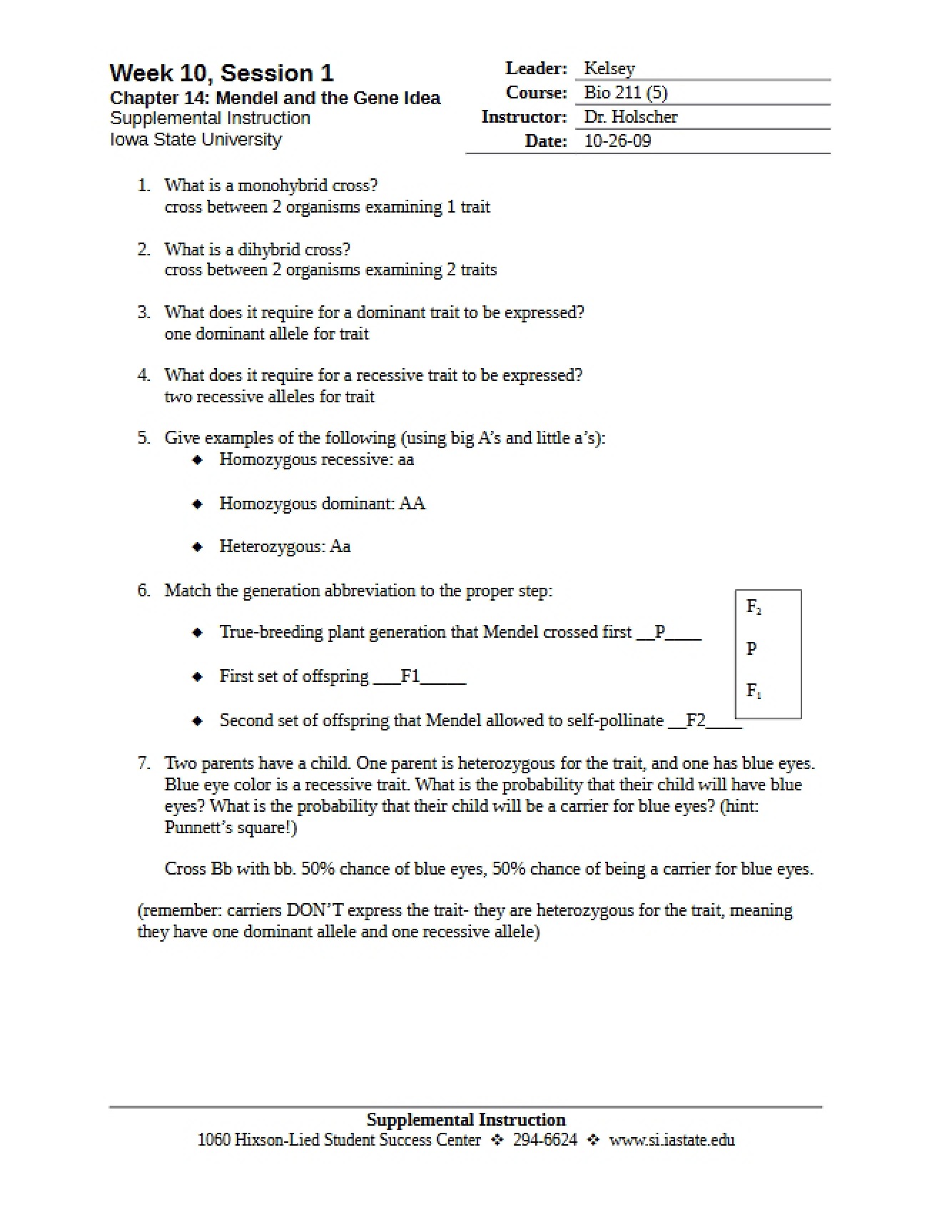 Week 10.1 Worksheet with Corresponding Answers