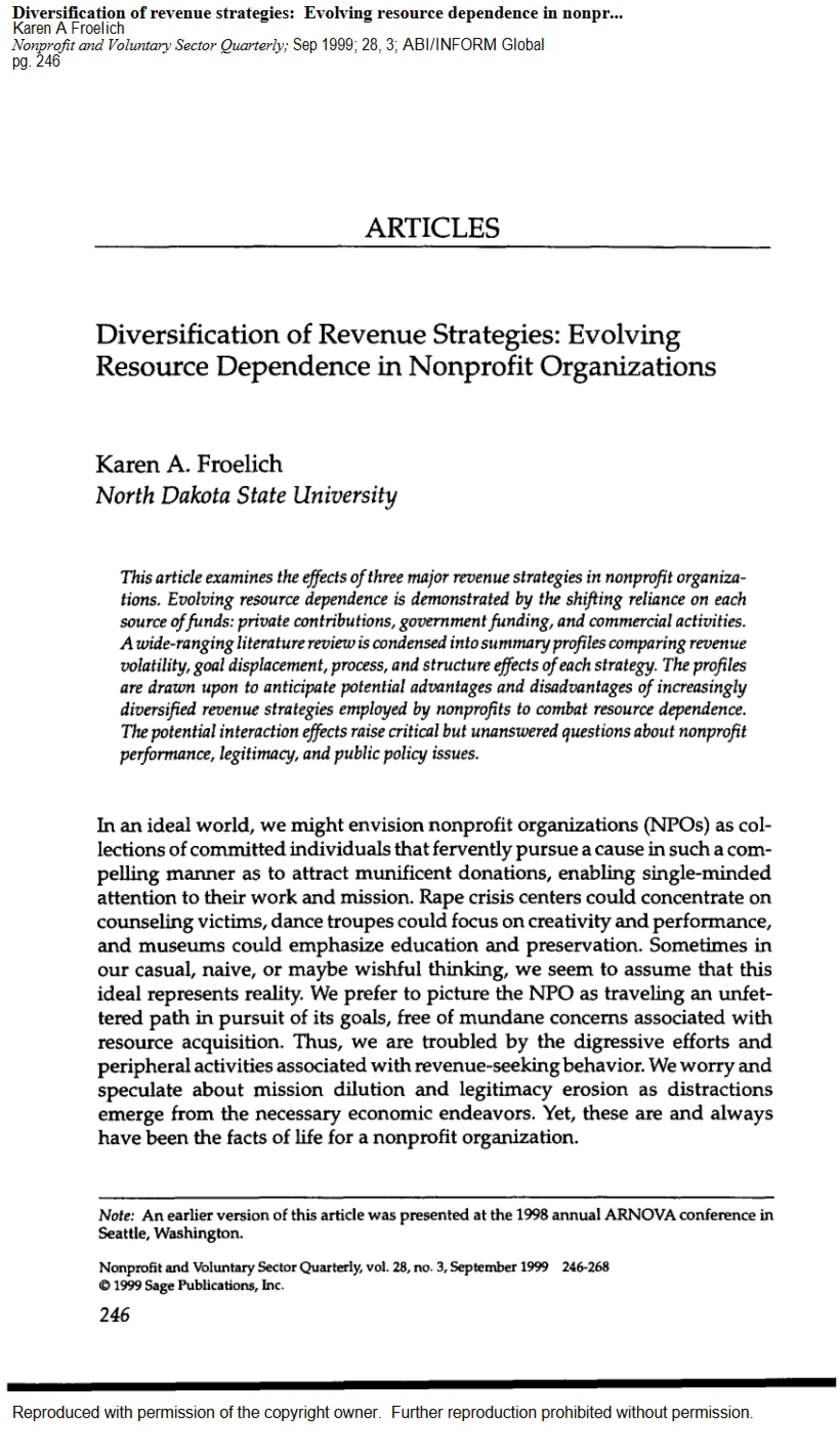 Revenue Strategy Diversification and Resource Dependence
