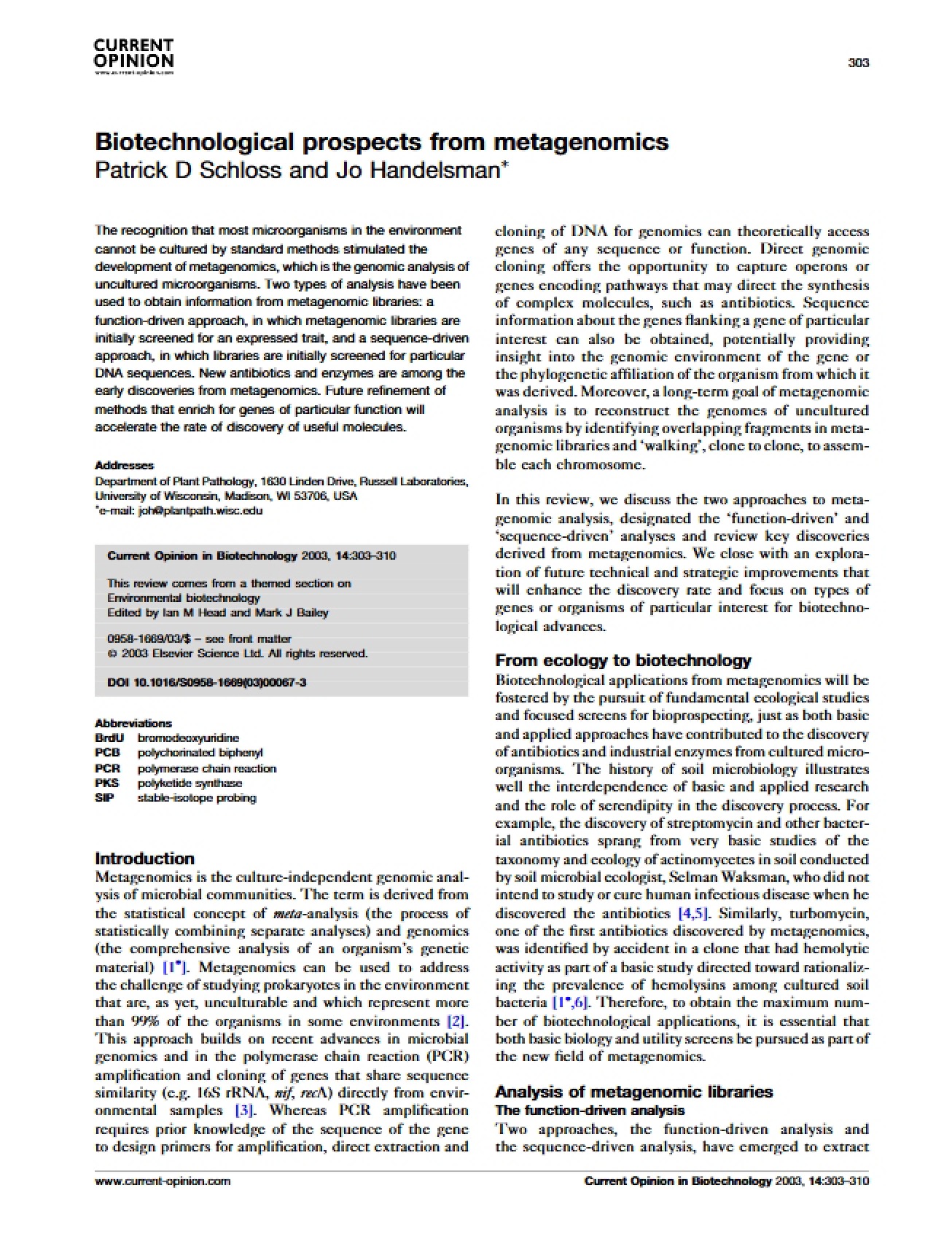 Metagenomics Biotechnological Prospects